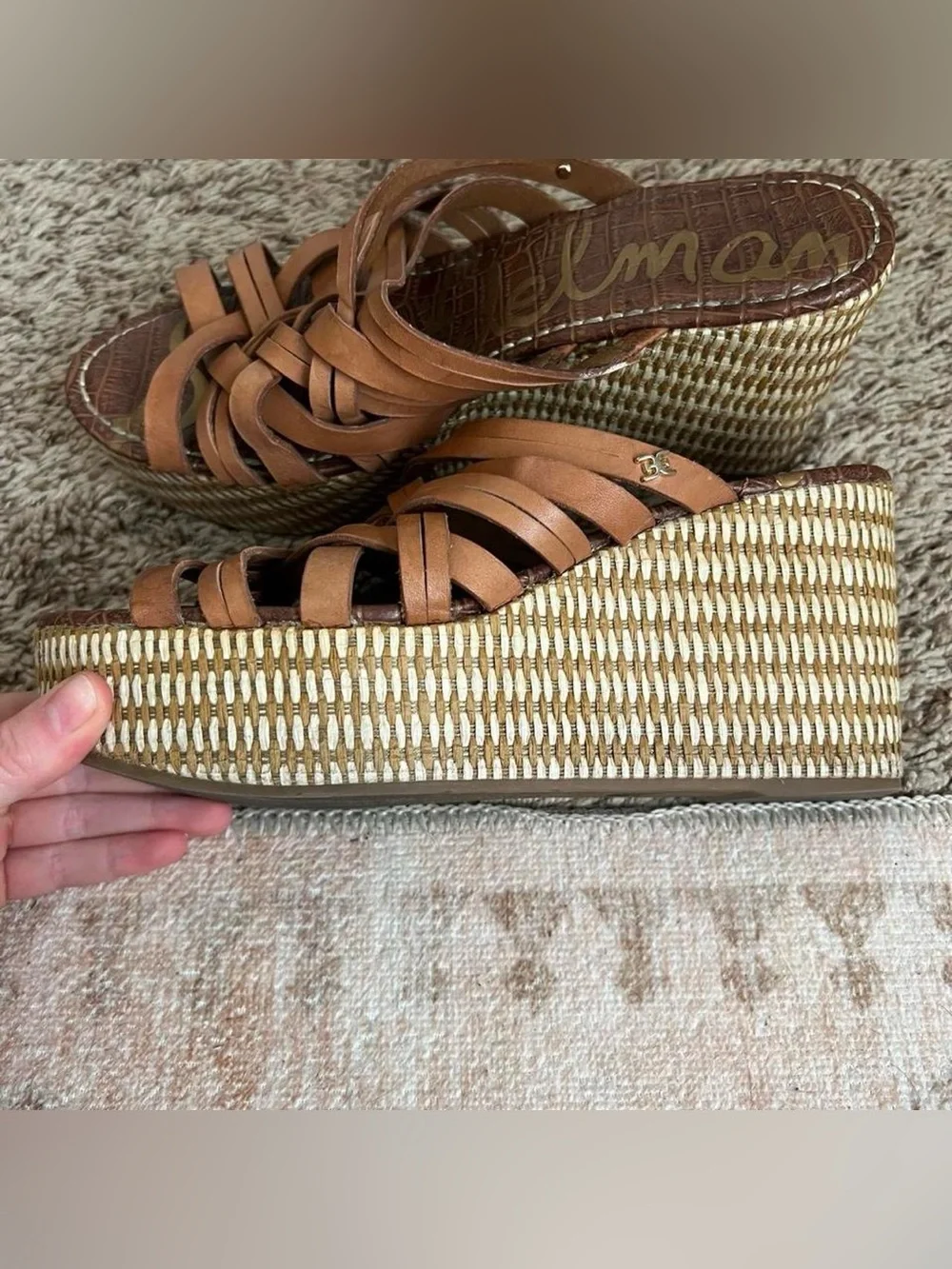 Sam Edelman Devon Strappy Saddle Leather Wedge Sandal Heels